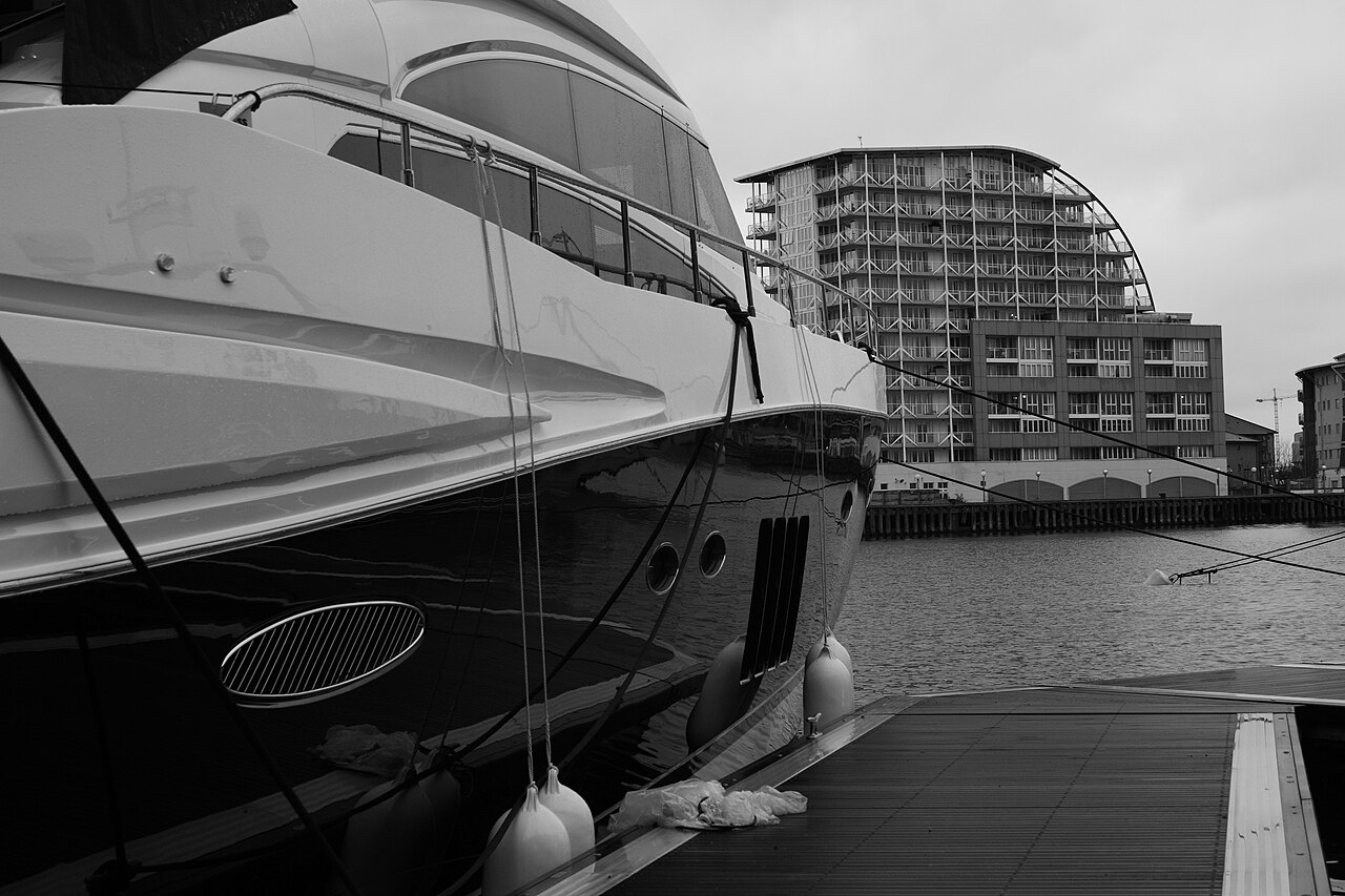 A Princess 72 yacht at the London Boat Show.