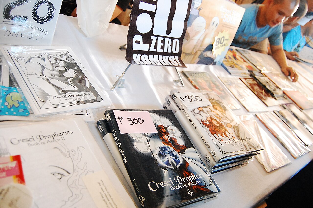 Locally published comics displayed at Komikon in 2009.