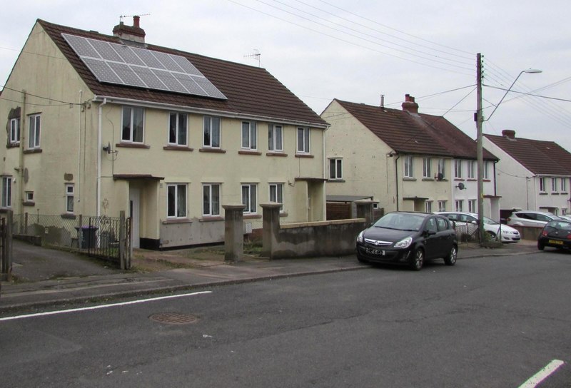 Residential rooftop solar panels in Cwmbran, Wales.