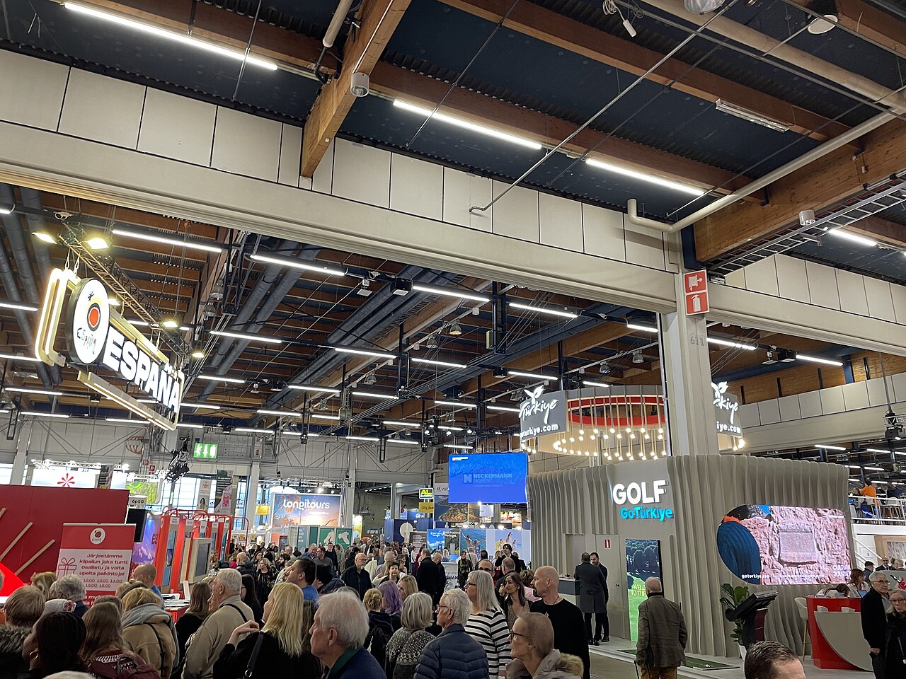 Booths and visitors at the Helsinki travel fair in 2025.